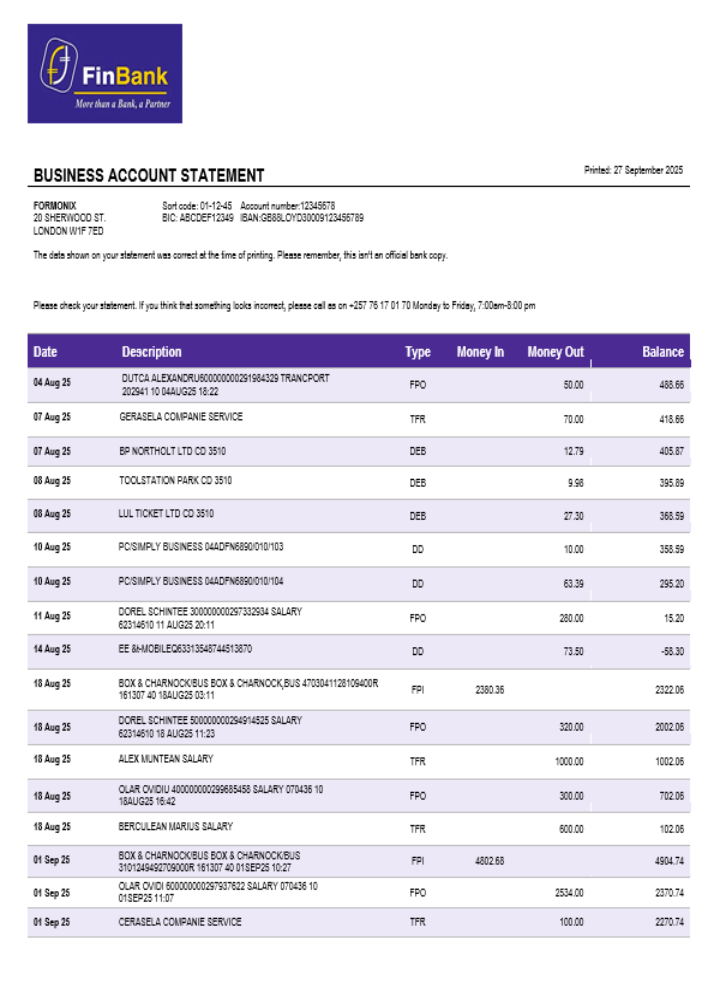 Déclaration de la société commerciale Burundaise Finbank Format Word et PDF